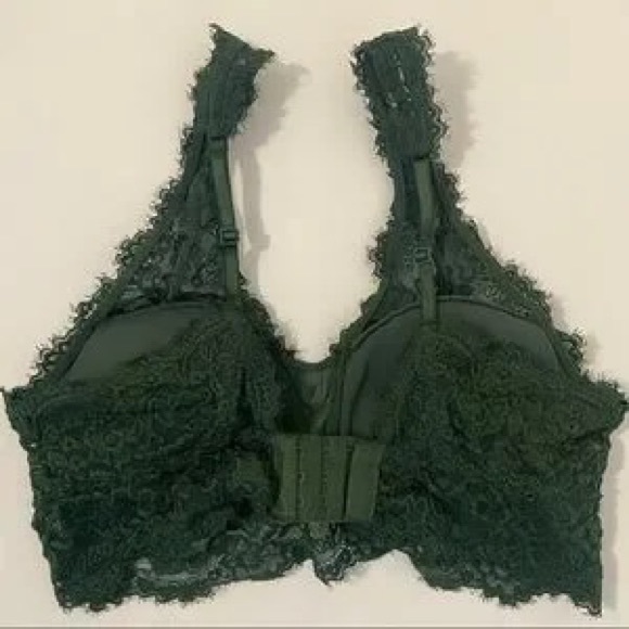 Aerie Eyelash Lace Padded Plunge Bralette Large Green Razorback Clip - Picture 3 of 3